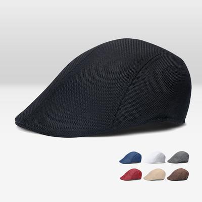 Sun Hat Summer Breathable Beret Cap Cap Linen Hollow Solid Color Beret Forward Hat Sun Protection Men and Women