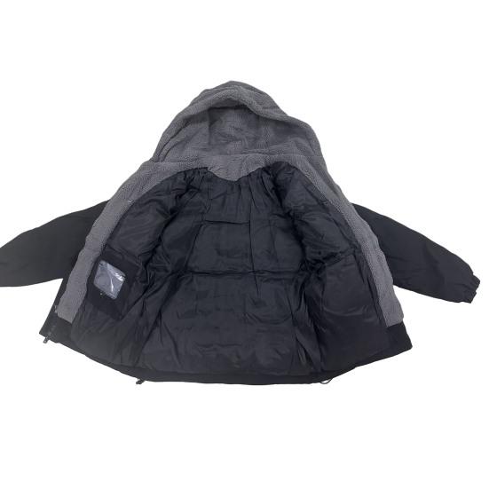 Herren Baumwollmantel Kapuze Langarm Plüschfutter Fake Zweiteiler Jacke Reißverschluss