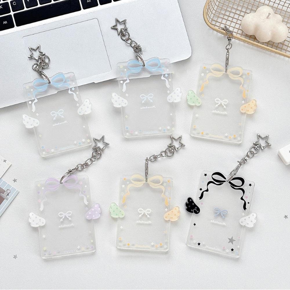 Cute 3-inch Photocard Holder With Wing Charm Keychain Pop Idol Photo Sleeve For Student ID Bag Pendant Cute Card Protector