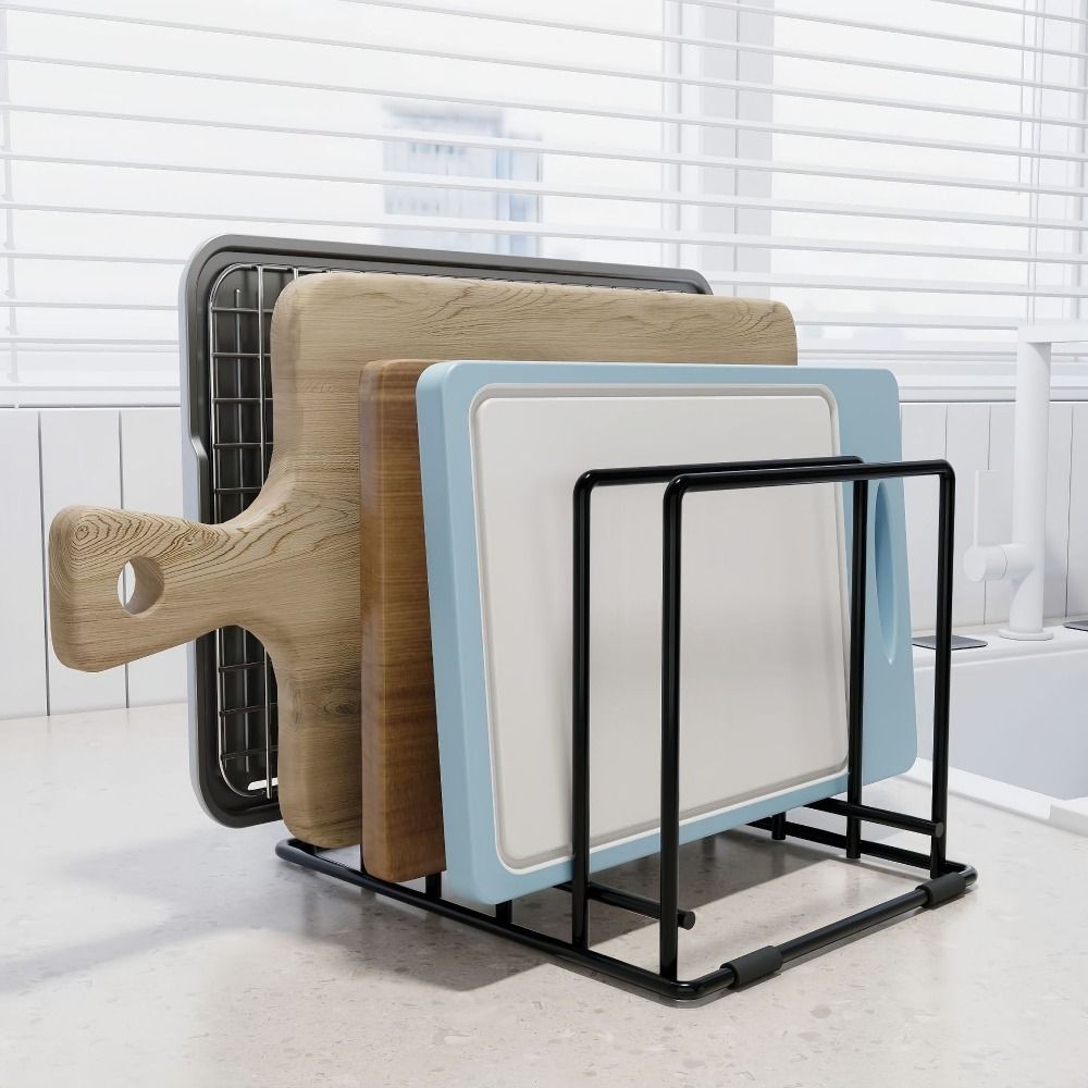 Heavy Duty 5 Slots Divided Rack Rust-Resistant Metal Dish Rack Cutting Board Storage Rack  Cabinet