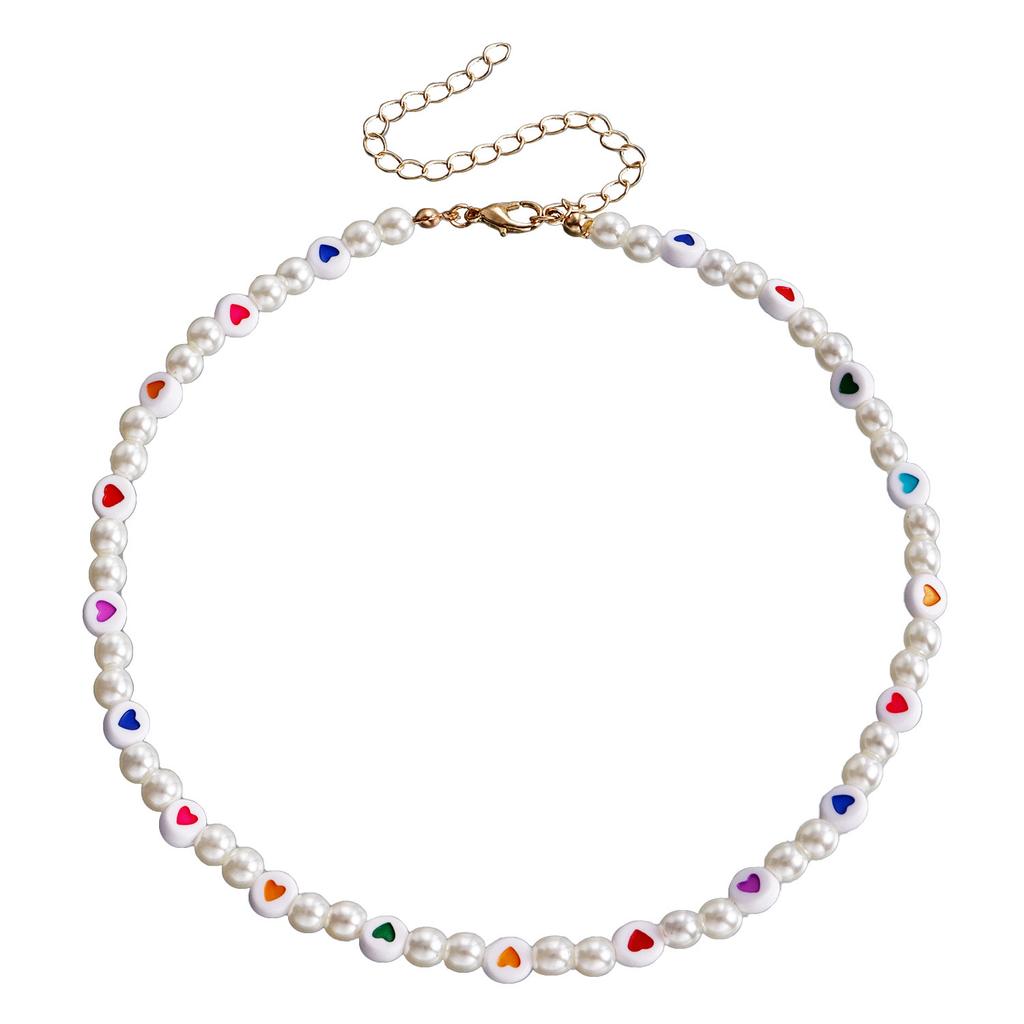 European and American Ethnic Style Color Five-pointed Star Love Hand-woven Beaded Imitation Pearl Necklace Choker