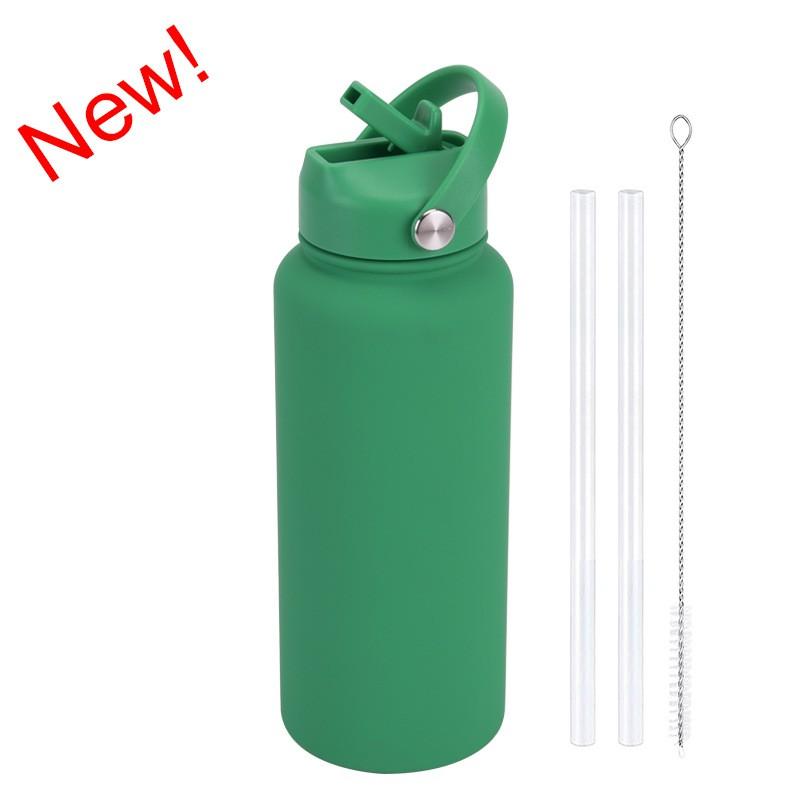 1L Stainless Steel Vacuum Insulated Water Bottle With Handle Straw Lid Outdoor Sports Travel
