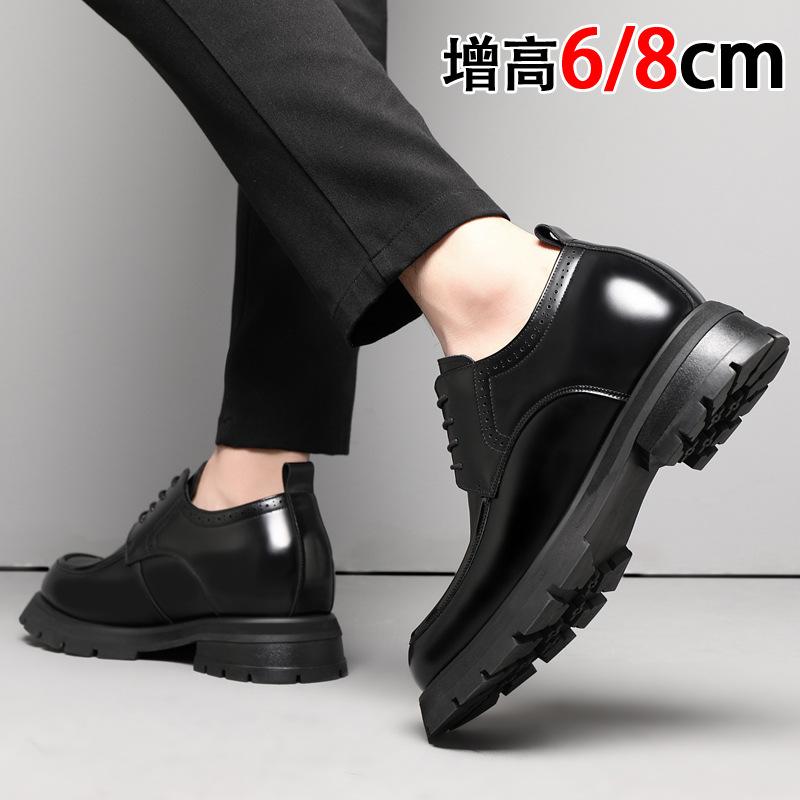 Inner heightening leather shoes men's spring and autumn new business dress shoes genuine leather patent leather glossy groom wedding shoes