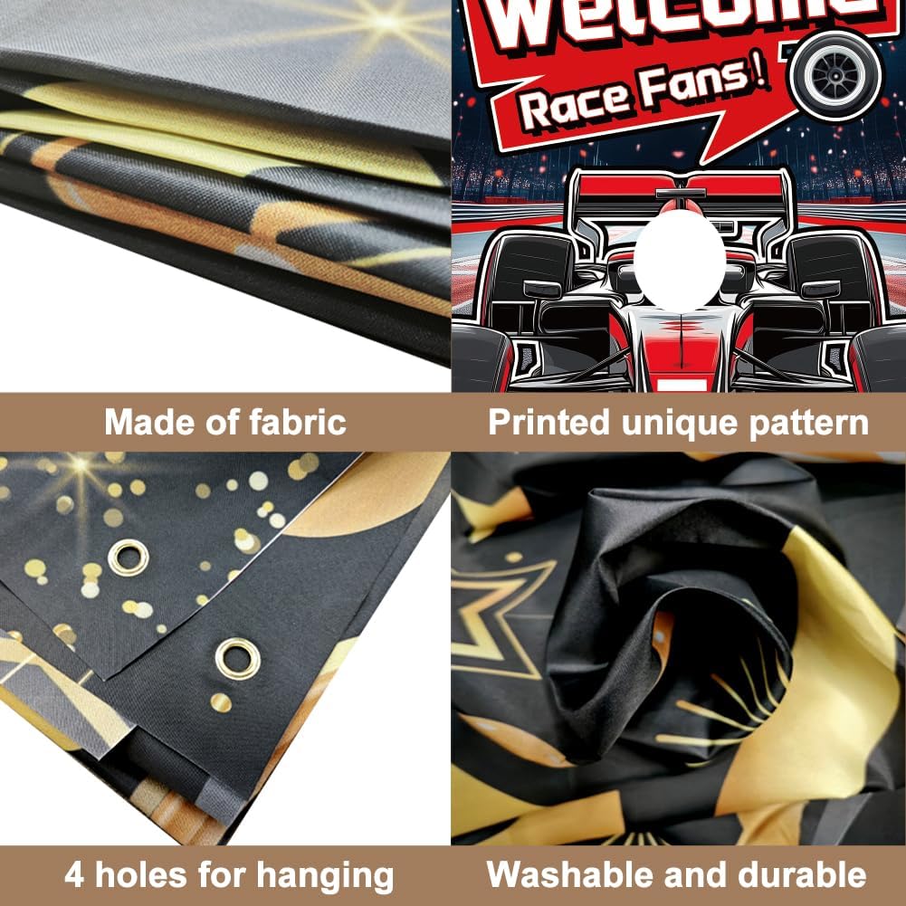 WADORN Welcome Race Fans Background Photo Door Banner for Party Decor, 5.9x2.9ft Racing Car Theme Photo Door Backdrop Props Decor Large Fabric Fun