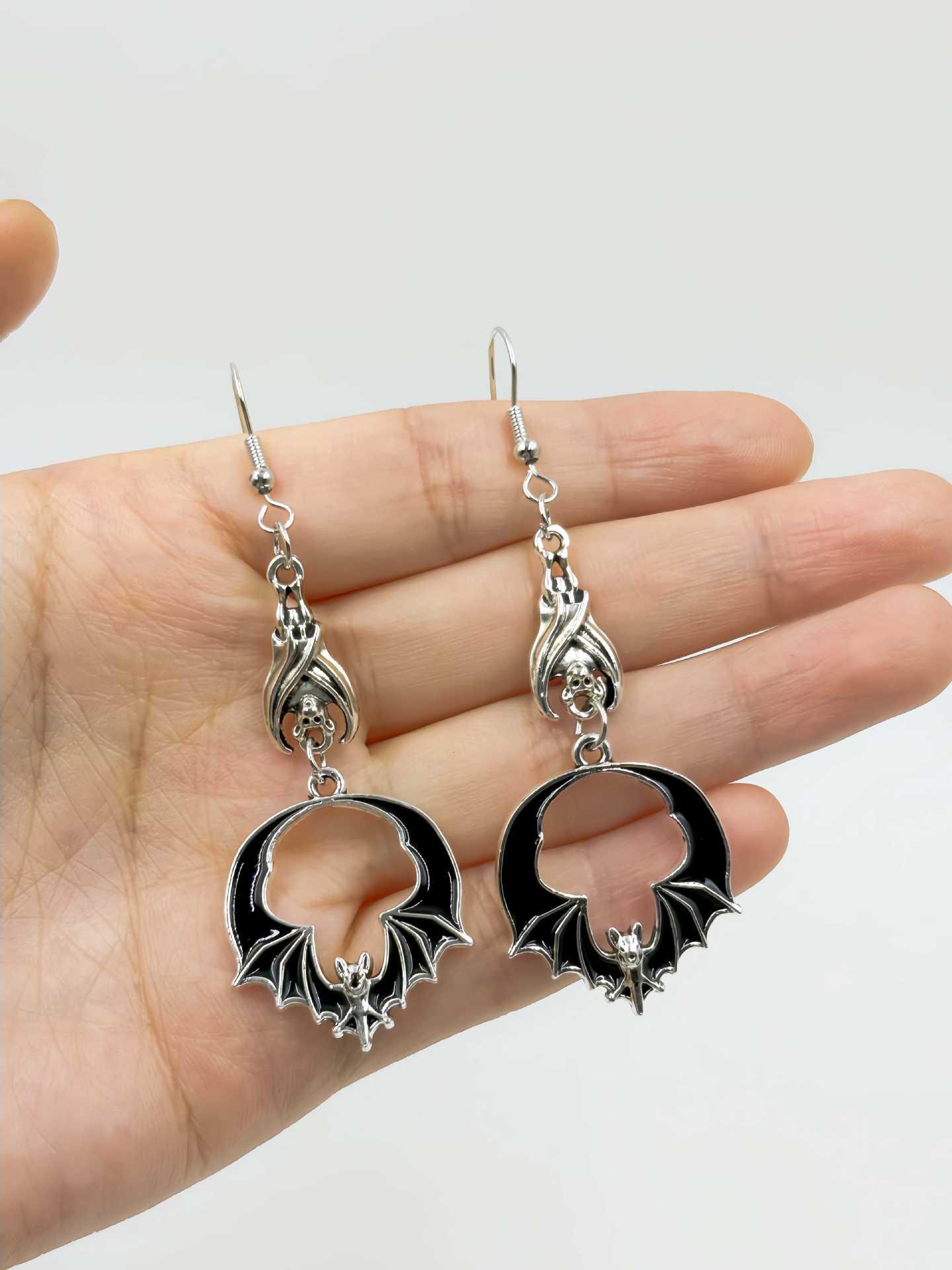 Готические серьги-летучие мыши на Хэллоуин - Европейский и американский стиль, Популярный панк-подвеска
