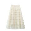 Qooth Sequin Tiered Cake Maxi Skirt for Women Fluffy Tulle Layered Full Flare Half Skirt with Sparkly Finish QT3003