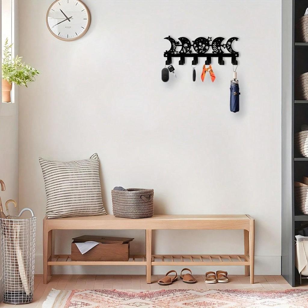 Black Crescent Moon Metal Wall Hook Space Saving Hanging Decor Bohemian Style Minimalist Wall Mounted Storage Home Decor