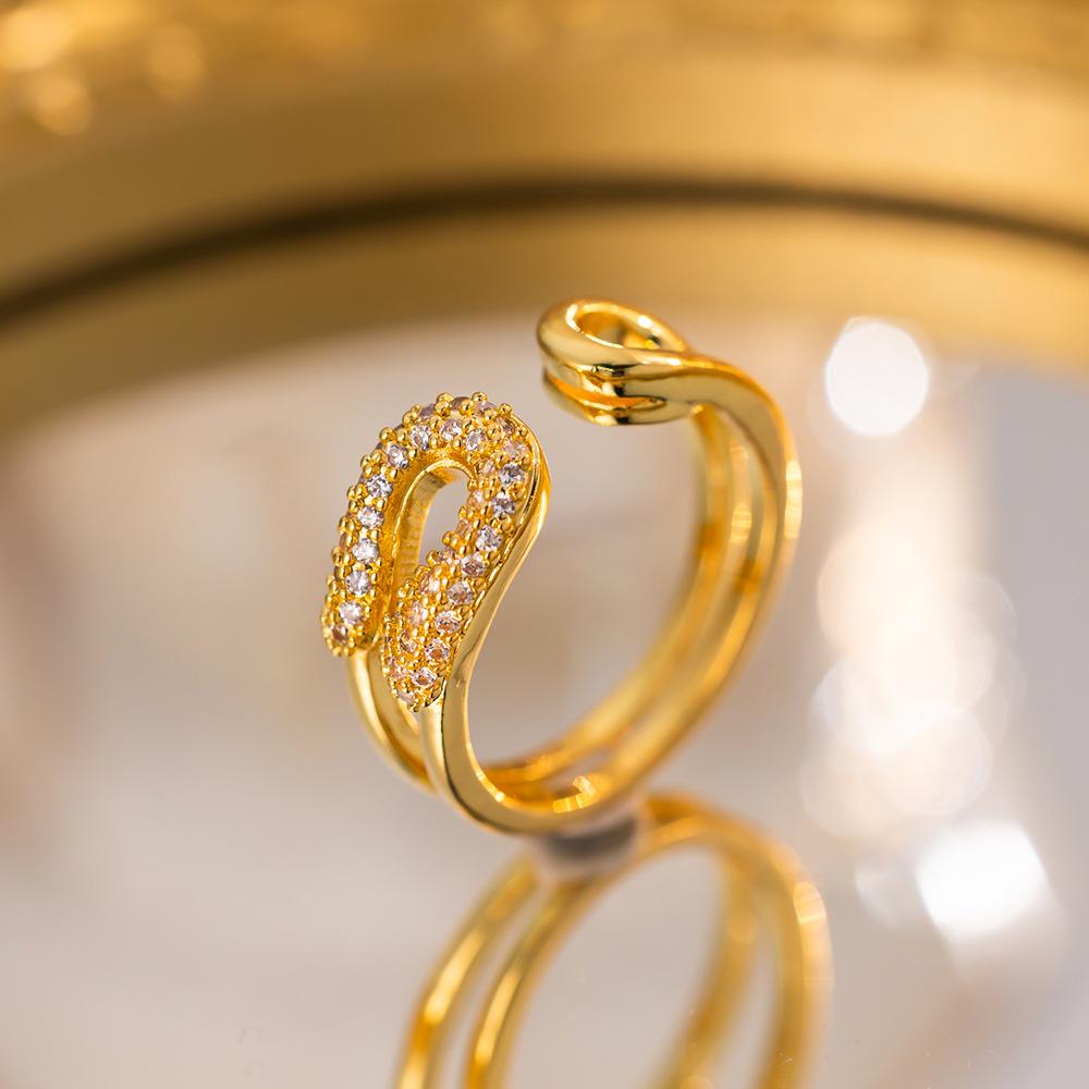 Exquisite super flash zircon ring for girls, light luxury, high-end sense opening adjustable ring, simple real gold electroplating