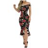 Fashion Women's Loose Sexy Prints One Shoulder Irregular  Ruffle Hip Dress