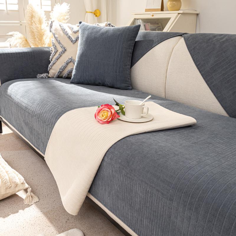 Chenille Sofa Cushion Solid Colour Universal Living Room Non-Slip Sofa Cover Home Dustproof Decoration Chaise Lounge Cushion