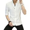 Men's Slim Fit Stand-up Collar Shirt: Short & Long-Sleeved Korean Style for Spring/Autumn