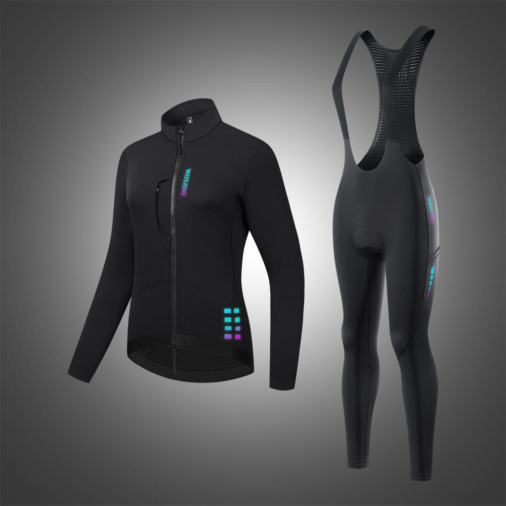 WOSAWE Fall/Winter Women's Windproof Long Sleeve Fleece Jacket Shockproof Silicone Shockproof Road Bicycle Backpacking Pants Cycling Suit