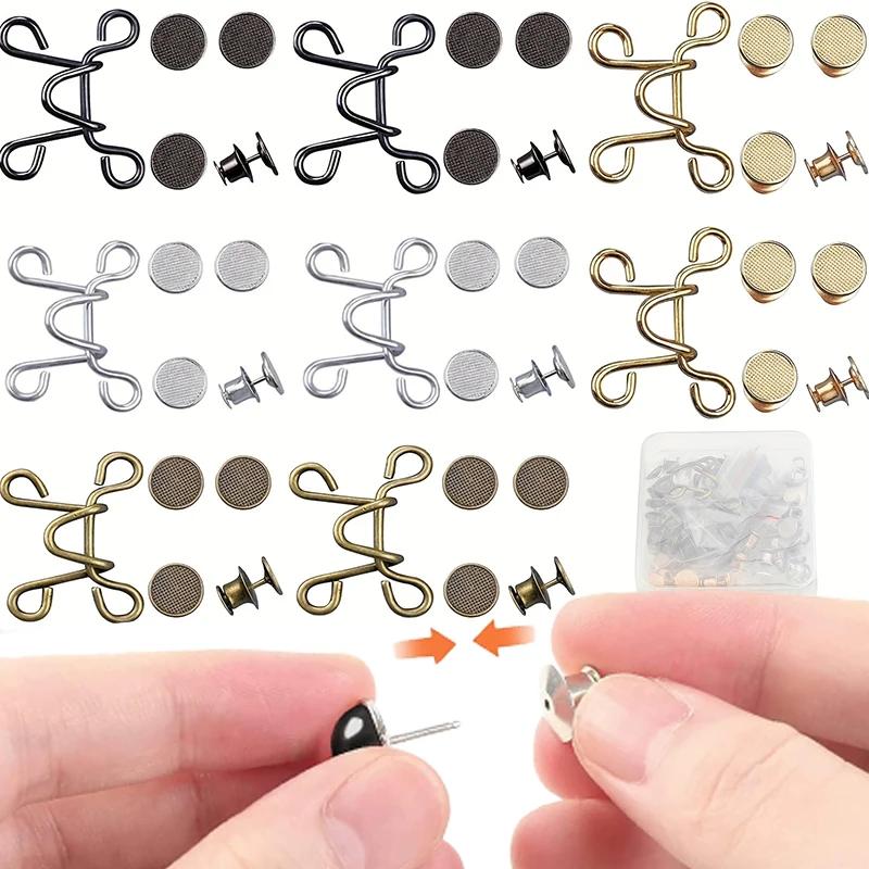 5Sets Nail-free Metal Jeans Button Snaps Detachable Pants Clips Buttons Pins DIY Waist Tightener Clothing Buckles Sewing Tools