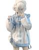 Jundakara Light Blue Long Subculture Angel Sickly Color Loose Size M Women's Hoodie, Sleeve, Style, Wings, Hooded, Ruffles, Angelic, Cute, Block,