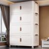 Large Capacity Multi-layer Folding Plastic Storage Cabinet with Wheels for Bedroom Quilts and Clothes