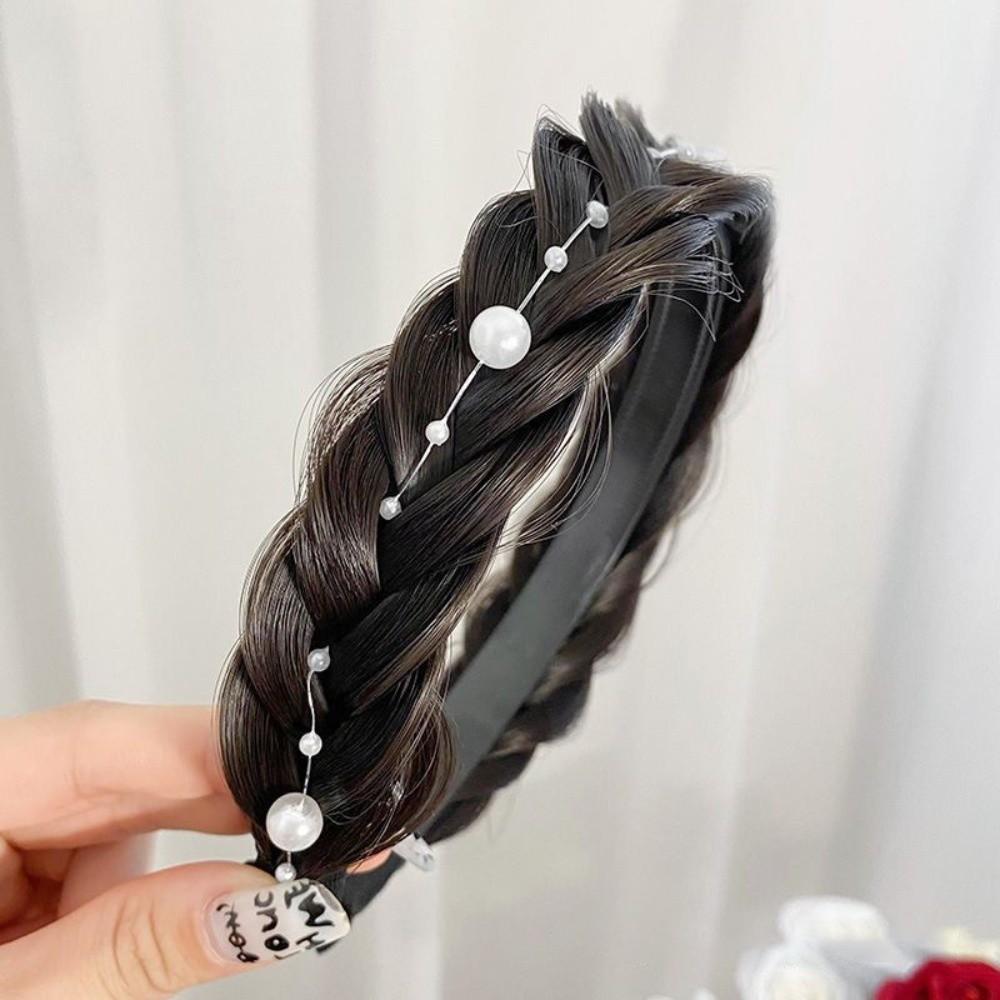 Stretch Design Synthetic Twisted Wig Headband Retro Style Fishbone Braid Headband Student