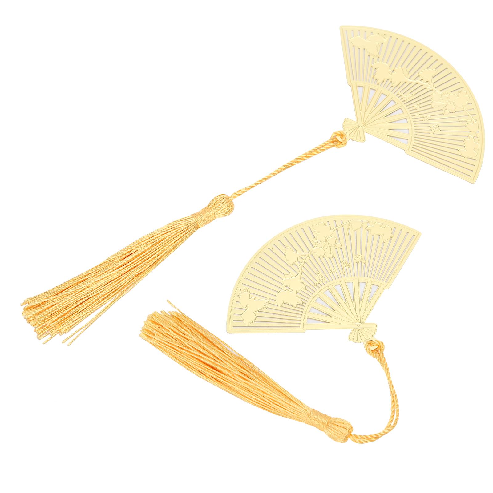 

2Pcs Brass Bookmarks Folding Fan Chinese Antique Metal Literature Art Gifts Books Supplies