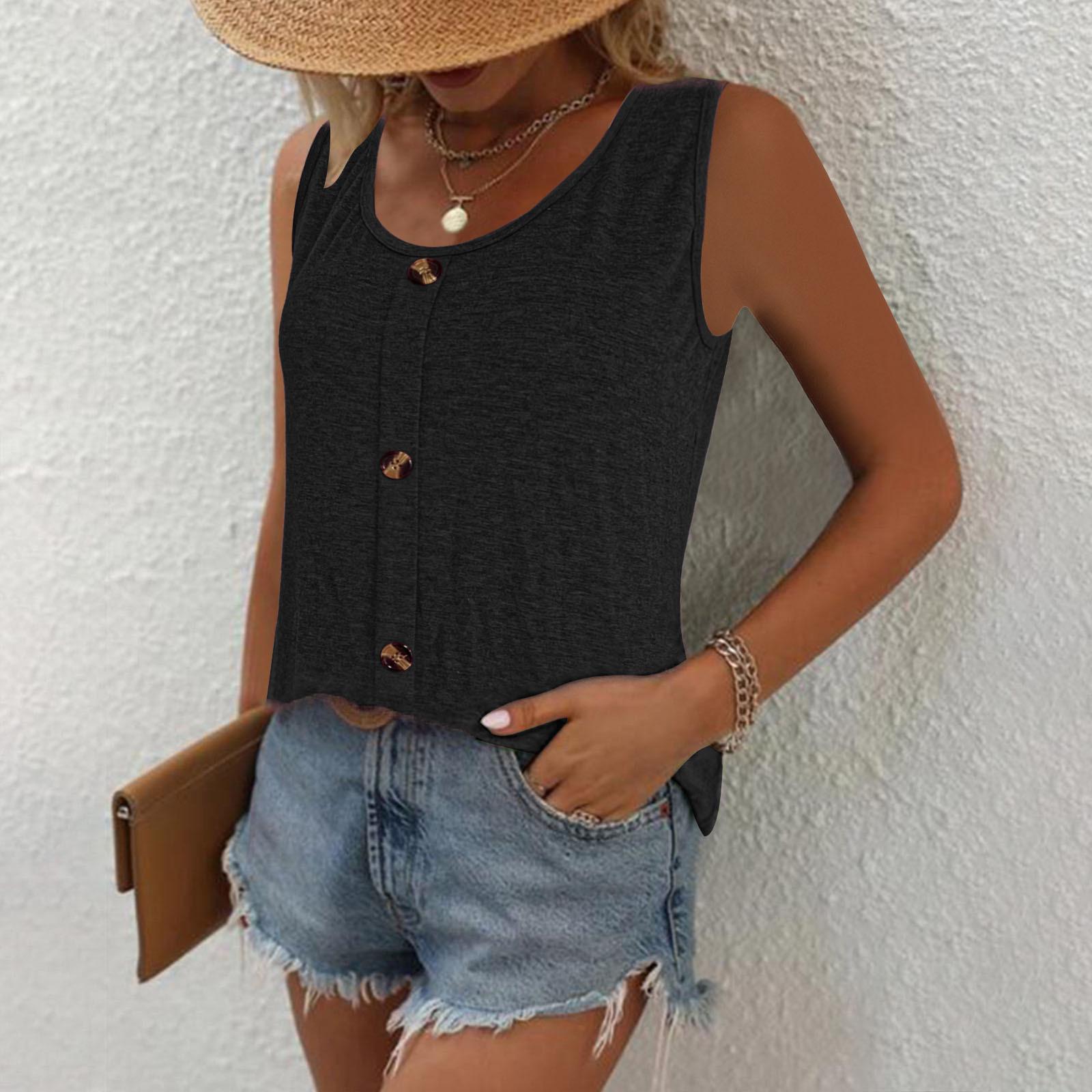 Женский летний повседневный жилет с круглым вырезом на пуговицах S
