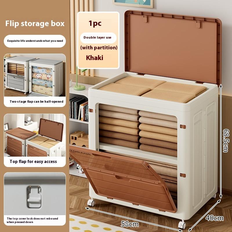 Large Capacity Storage Cabinet Toy Clothing Storage Box&Bins Movable Wheels Multi-Functional Flip-top Organizing Box