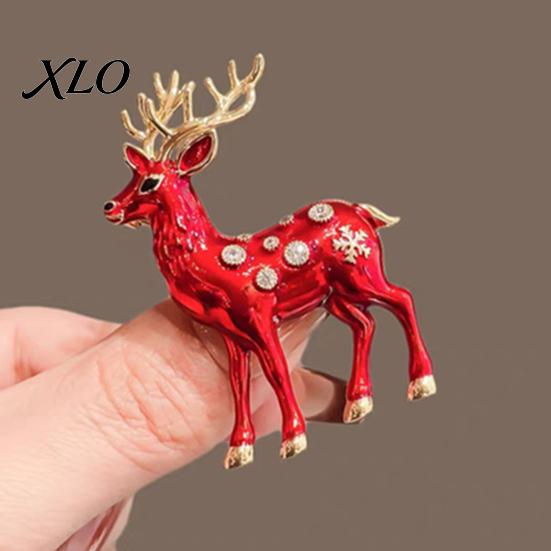 Mini Reindeer Brooch Christmas Pin, Rhinestone Elk Lapel Sweater Alloy Cardigan Coat Suits Accessories, Jewelry Gift for Xmas