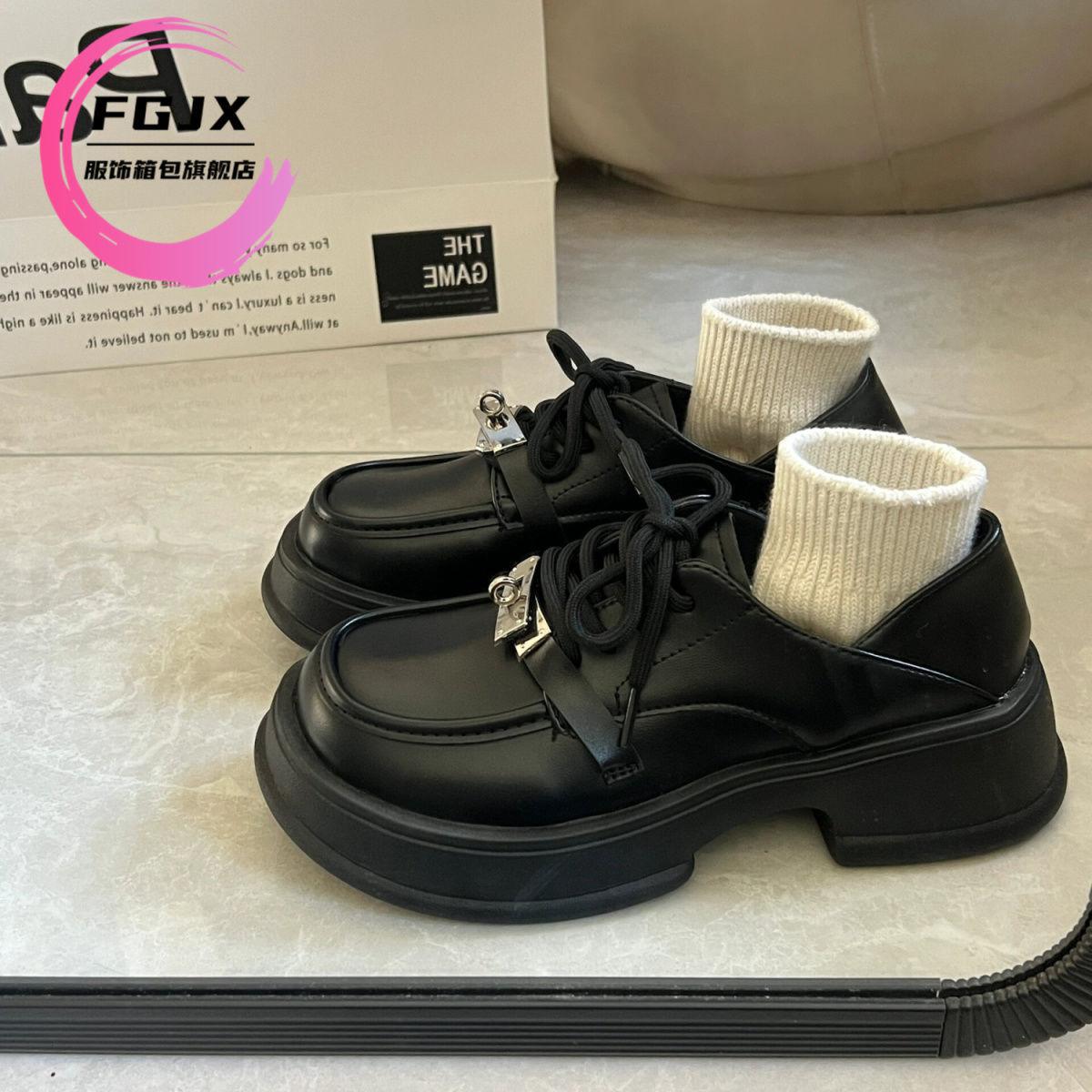 

Platform loafers women s 2025 new muffin lace-up heightening versatile jk college British style small leather shoes women s single shoes 35