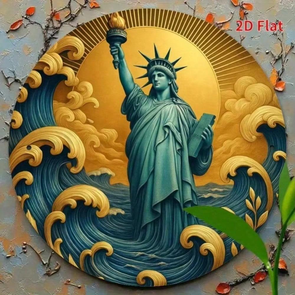 Vintage New York Statue Of Liberty Metal Wall Art, Round Iron Sign For Living Room Home Decor, Modern Housewarming Gift