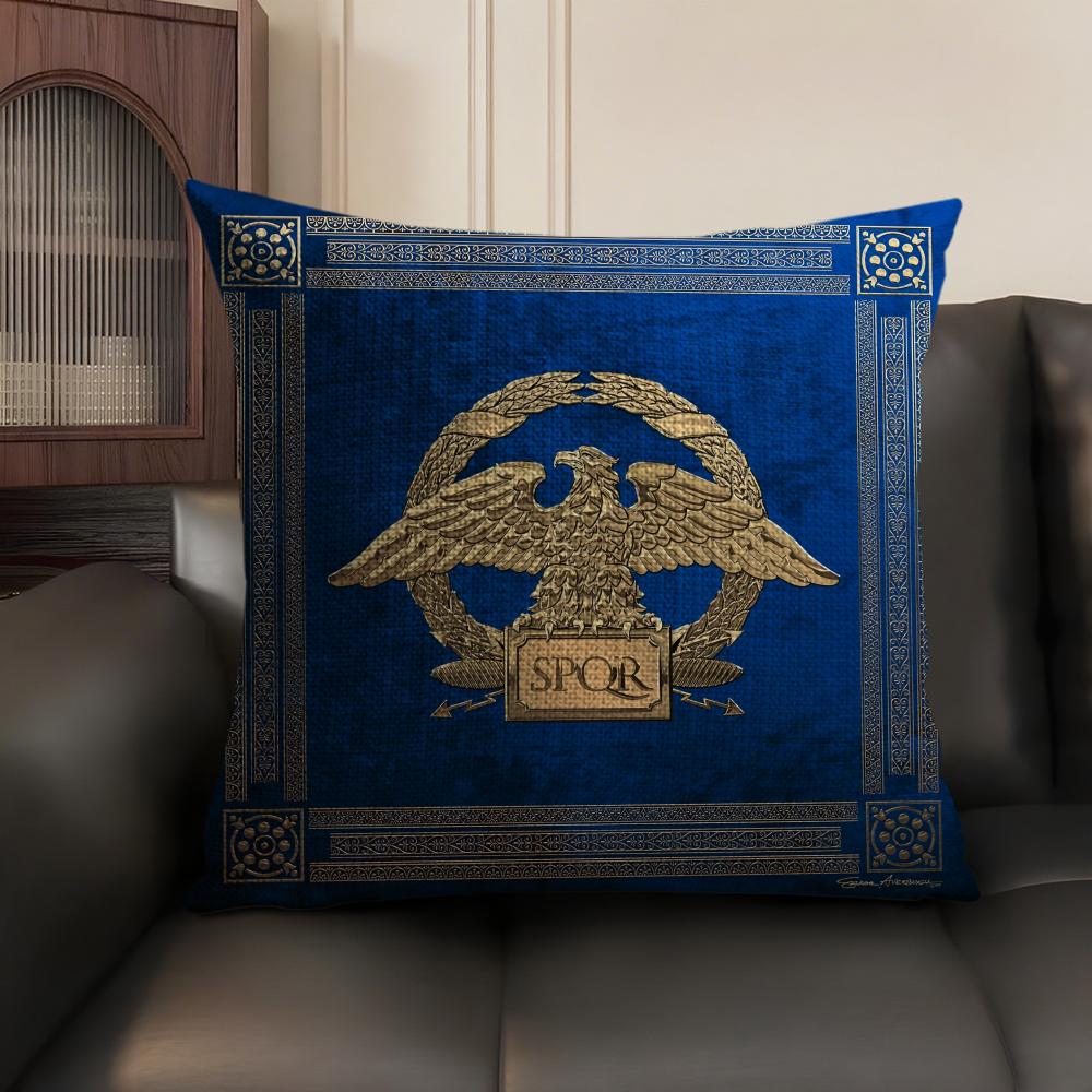 Gold Imperial Eagle Rome Spqr Cushion Cover Natural Linen Organic Fabric Double-Sided Printing Sofa Home Decor Gift Pillow Case