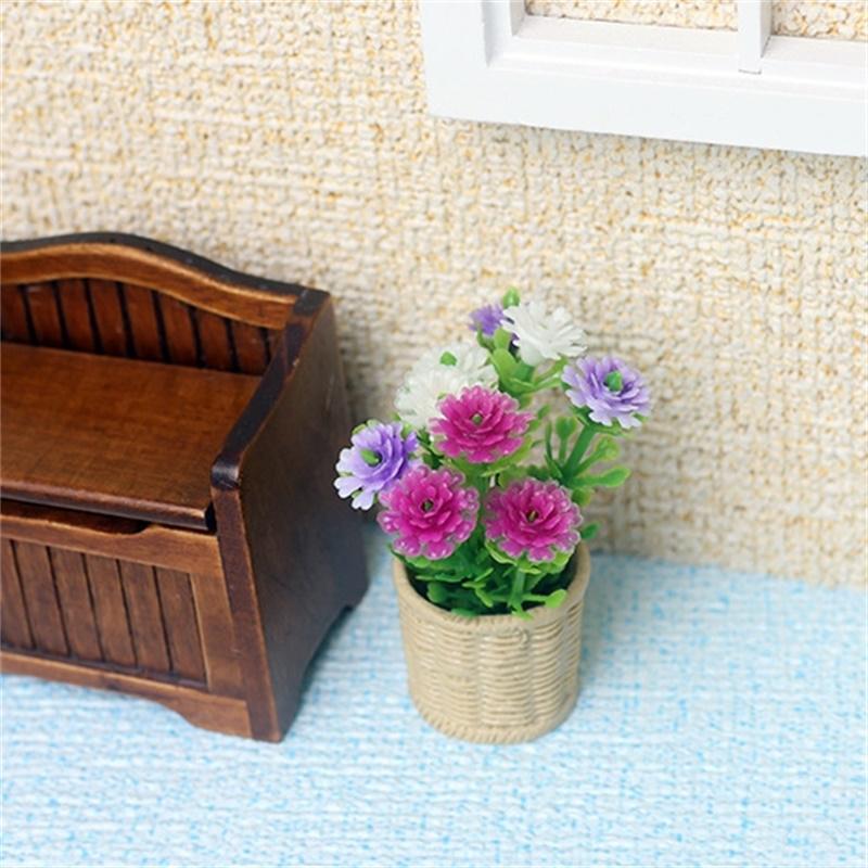 1:12 Dollhouse Miniature Daisy Mint Tree Flowers Pot Mini Green Plant Potted Plant Simulation Tree Model Home Garden Decor Toys