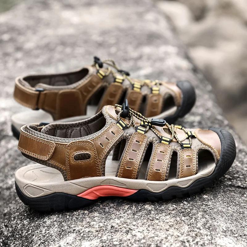 Fashion 2025Men's Sandals Soft Genuine Leather Sandals Shoes Men Large Size Outdoor Summer Shoes Comfort Beach Sandals Roman Men Shoes
