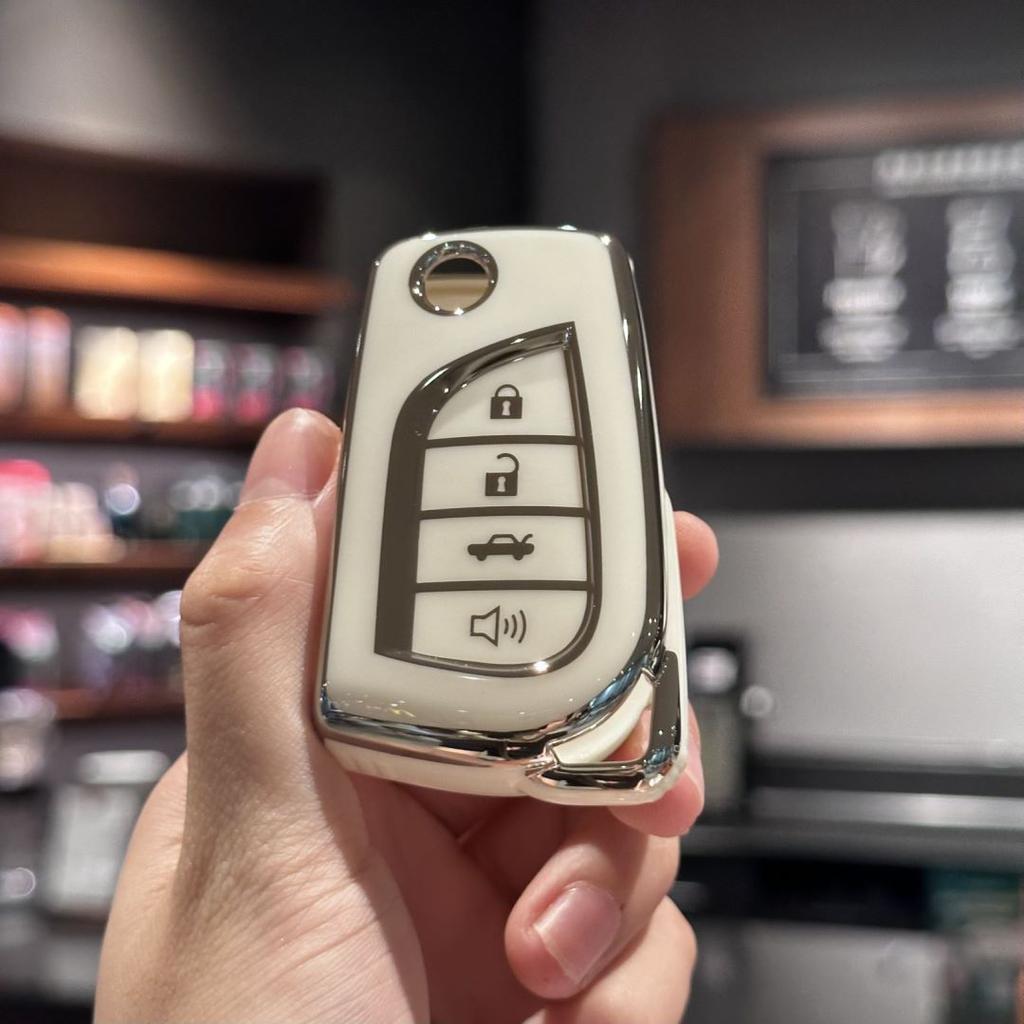 Key Fob Cover with Bling Lanyard for Toyota Fortuner Tundra Camry RAV4 Highlander Corolla Smart Key Flip Key Case Protector