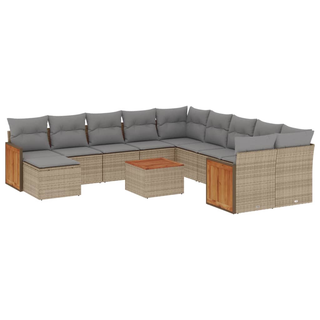 Vidaxl 12-Cz. Garden Furniture Set With Cushions, Beige, Poly Rattan