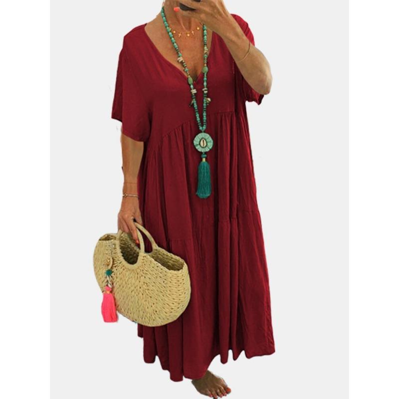 Womens Oversized Cotton Linen Maxi Dresses Summer Beach V Neck Casual Loose Baggy Flowy Floor Length Long Dress