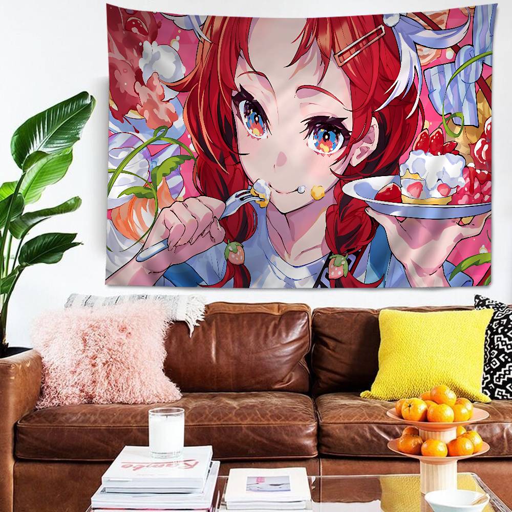 Game HHololiveS HHakos Baelz Hanging Bohemian Tapestry Bohemian Wall Tapestries Mandala Kawaii Room Decor
