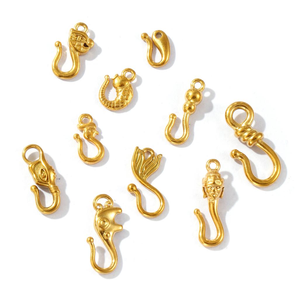 5 Pcs 304 Stainless Steel Tail Connection Hook Clasps 18k Gold Plated Fish Dragon Head For Diy Necklace Bracelet Charm Jewelry