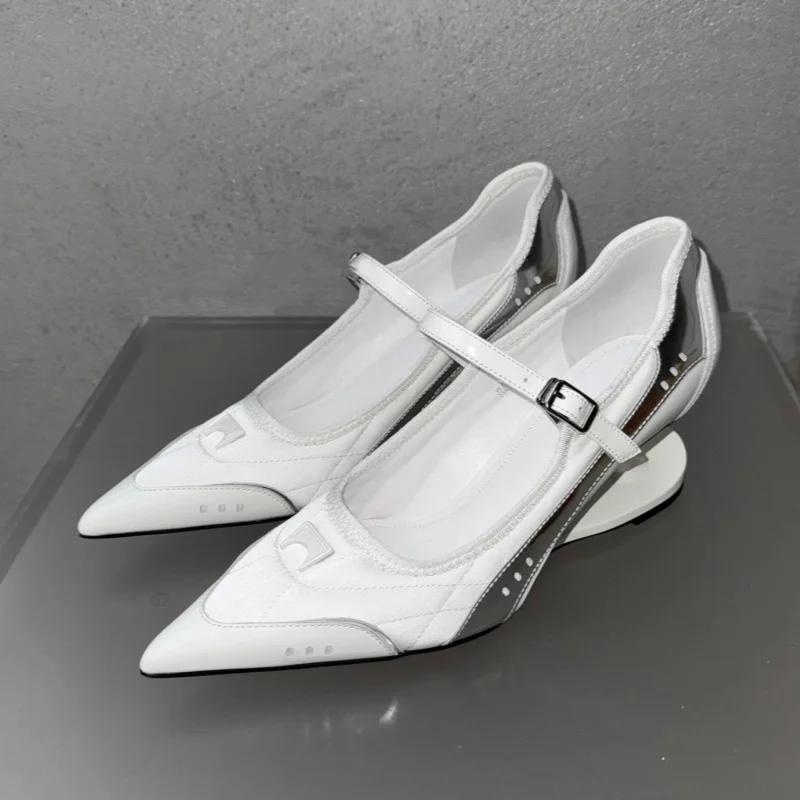 Designer Strange Heel Pointed Toe Women Modern Single Shoes All Match Casual High Heel Belt Buckle Pumps Lady Mary Janes