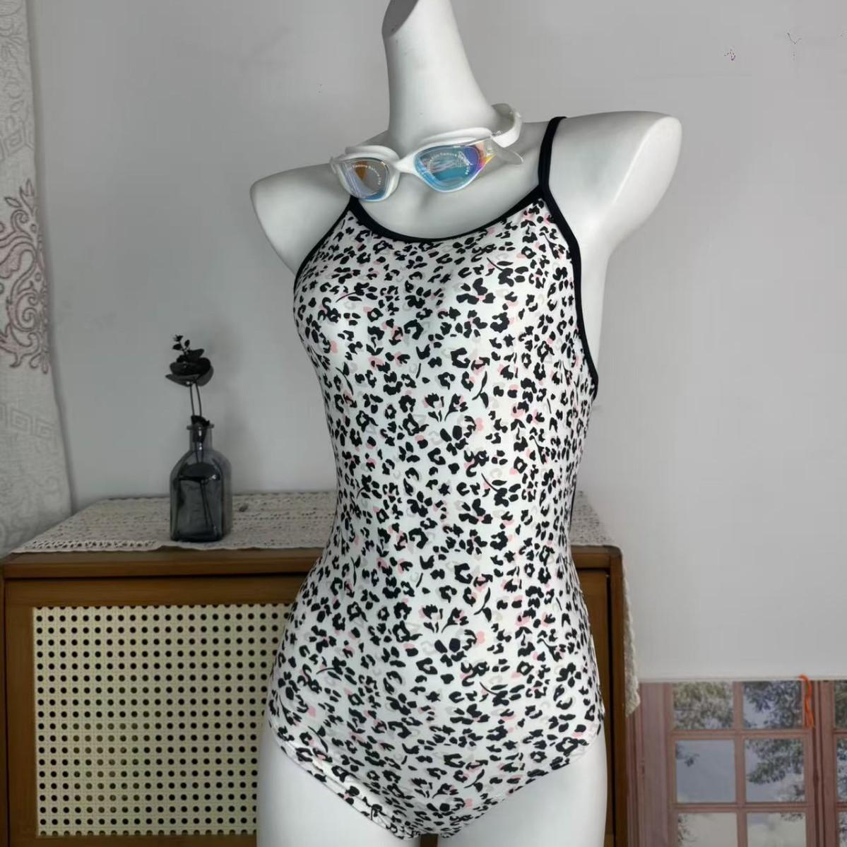 Single-layer white leopard print racing swimsuit s Lycra Swimming Pool professional training triangle swimsuit hot spring swimsuit M белый