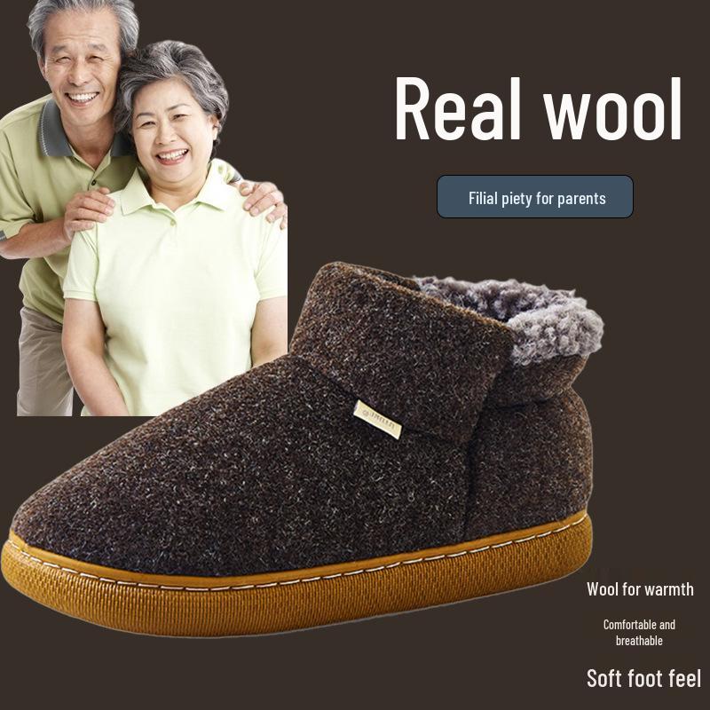 Men's High Heel Wool and Cotton Slippers: Warm, Non-Slip, Velvet Lined for Autumn & Winter