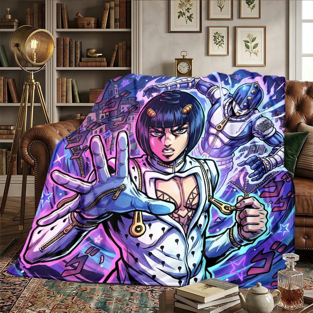 JoJo's Bizarre Adventure Print Flannel Blanket Warm Comfortable, For Bedrooms, Sofas, Beds, Chairs, Picnics, Travel -HE30