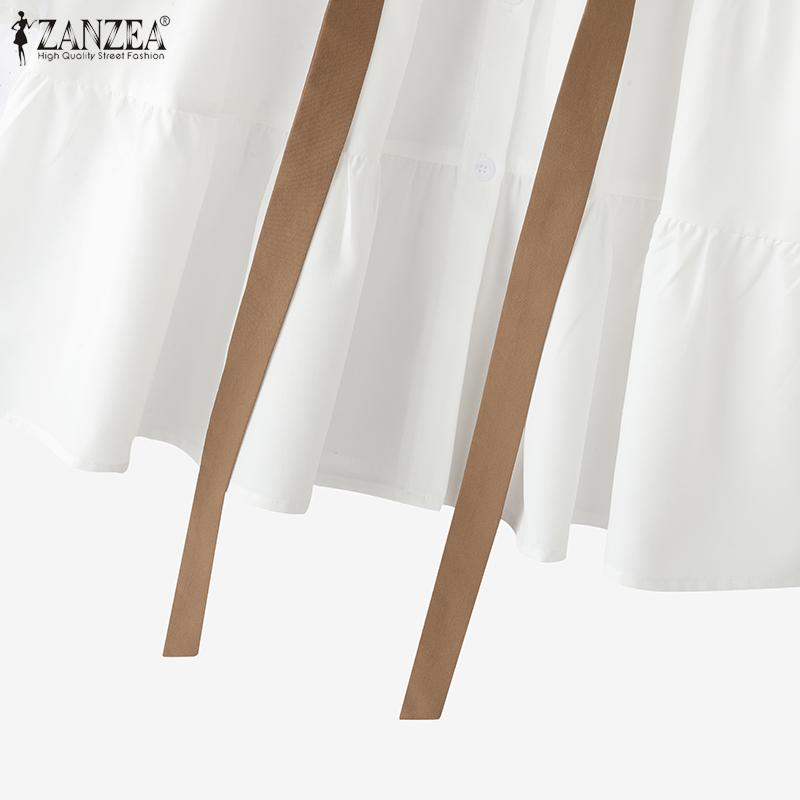 ZANZEA Women Casual Turn Down Collar Loose Long Sleeve Patchwork Shirt Dress