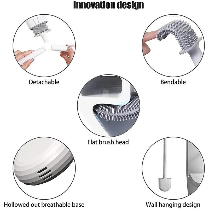 Black Silicone Toilet Brush 360 Flexible Head Wall Mounted Quick Dry Holder Long Handle Deep Cleaning Small Bathrooms Anti Bacte