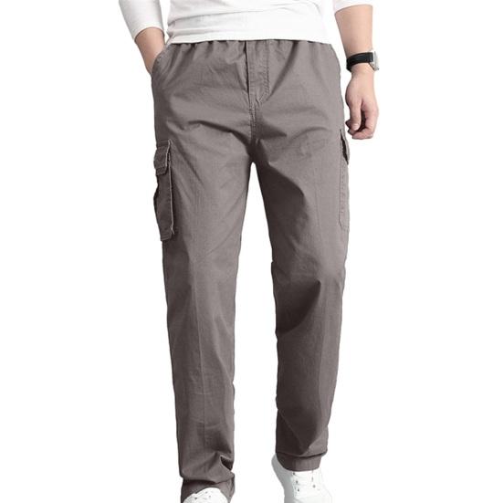 Men Cargo Pants Solid Color Loose Multi Pockets Soft Breathable Mid Waist Straight Casual Streetwear Casual Daily Long Trousers