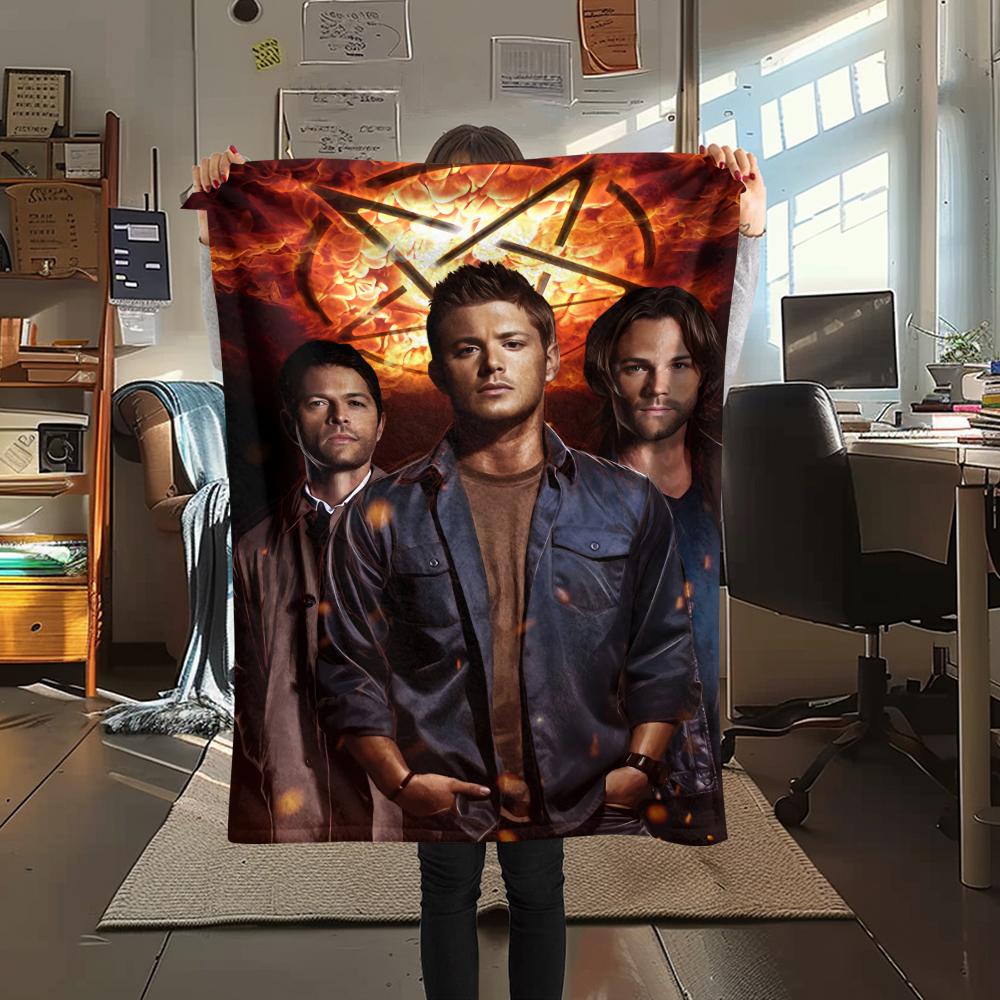 1PC Supernatural Print Flannel Blanket, High Quality All Seasons, Home Decor, Warmth and Comfort, Perfect for Christmas Gifts