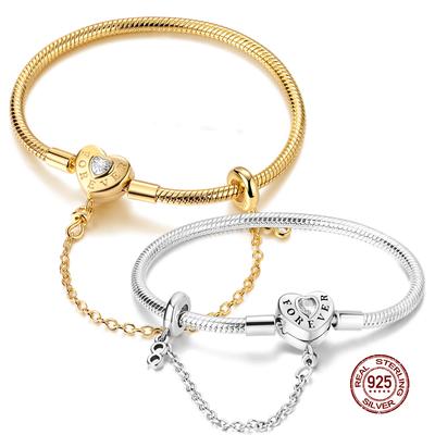 925 Silber Pfirsich Herz Armband Damen Sicherheitskette Schlangenknochen Original Passform Charms Perlen DIY Geschenk