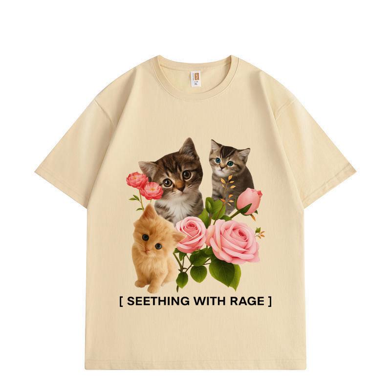 

Funny Seething Wlth Rage Cat Meme T-shirt Men Women Kawai Fashion Short Sleeve T-shirts Summer Cute Loose Cotton T Shirt 3XL