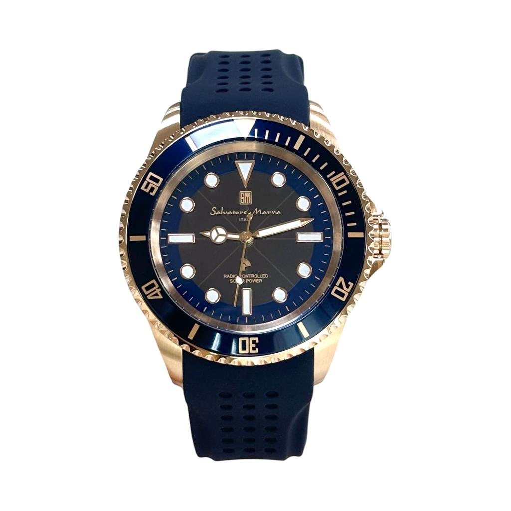 Salvatore Marra Men's Radio-Controlled Solar Watch, Model SM22110R-PGBL, Store-Original Sports Design, Stainless Steel Band
