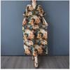 Women's Vintage Long Dress with Cotton and Linen Patterns