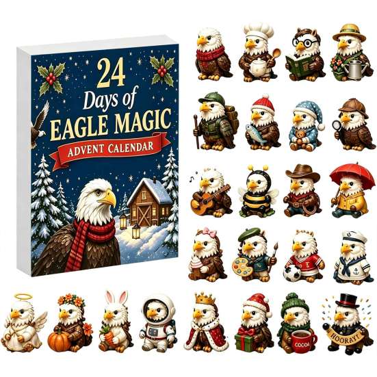Holiday Countdown Activity Kit Eagle Advent Calendar, 24Pcs Acrylic 2D Ornament Set with Mini Festive Home Decoration Cartoon Figures, Christmas Tree