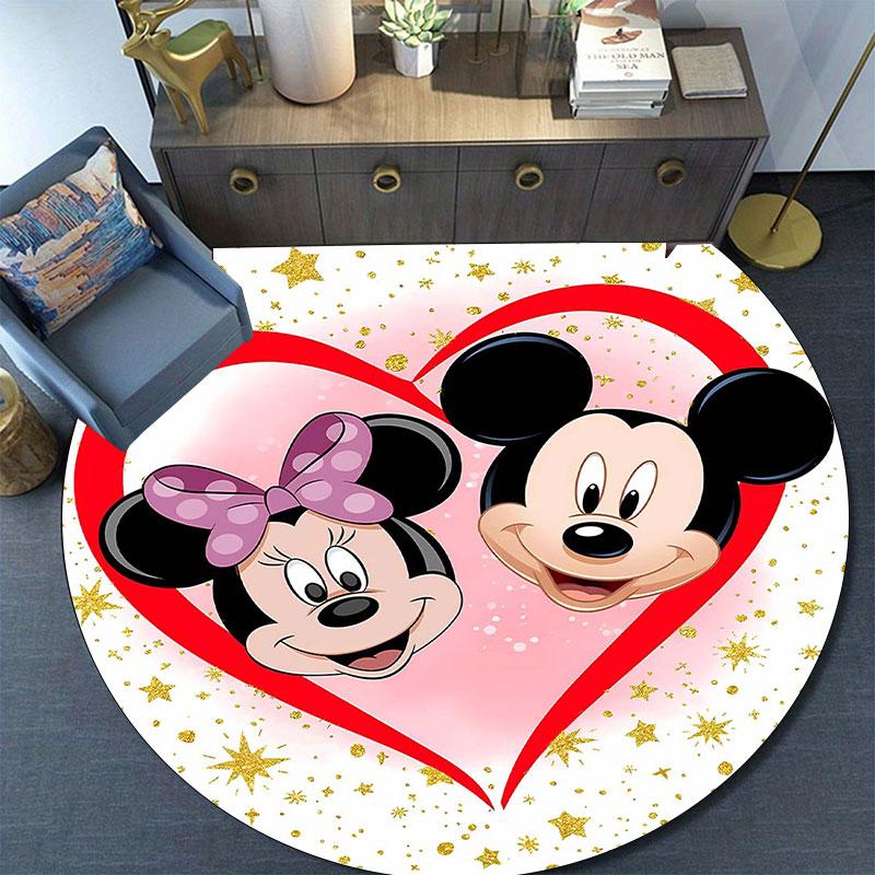 Minnie and Mickey Mouse print round rug, Valentine's Day, anniversary floor decoration, wedding room rug
