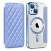 For iPhone 15 Plus Built-in Lens Film Phone Case RFID Blocking Card Slots Leather Cover Compatible with MagSafe