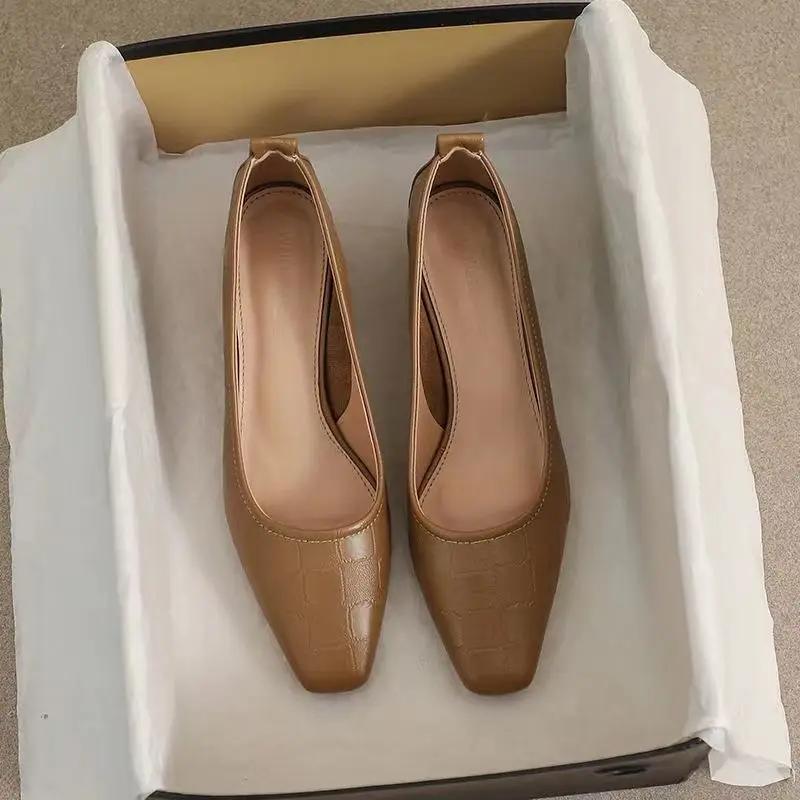 Fashion With Medium Heels Office Block Heel Square Chunky Shoes for Women Woman Pumps Toe Spring Summer 2025 Non Slip Luxury Brand Trend